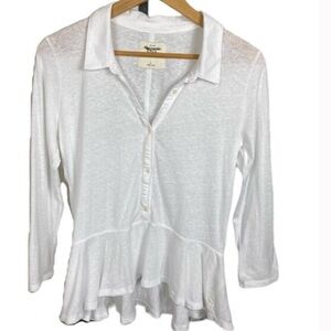Abercrombie & Fitch L white long sleeve pullover Button-Up Shirt peplum